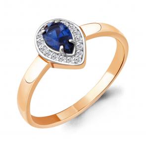 Кольцо из золочёного серебра AQUAMARINE с фианитом и гидротермальным сапфиром А68470Б-пк фото