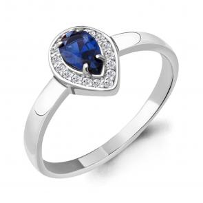 Серебряное кольцо AQUAMARINE с фианитом и гидротермальным сапфиром А68470Б фото