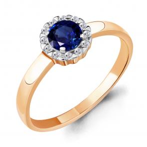Кольцо из золочёного серебра AQUAMARINE с фианитом и гидротермальным сапфиром А68475АБ-п фото