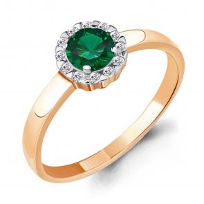 Кольцо из золочёного серебра AQUAMARINE с фианитом и гидротермальным изумрудом А68475АГ-п фото