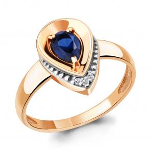 Кольцо из золочёного серебра AQUAMARINE с фианитом и гидротермальным сапфиром А68483АБ-пк фото