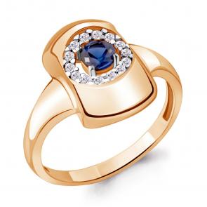 Кольцо из золочёного серебра AQUAMARINE с фианитом и гидротермальным сапфиром А68635АБ-п фото