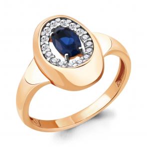 Кольцо из золочёного серебра AQUAMARINE с фианитом и гидротермальным сапфиром А68636АБ-п фото