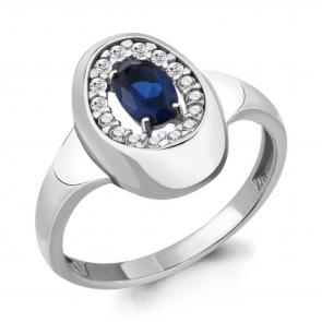 Серебряное кольцо AQUAMARINE с фианитом и гидротермальным сапфиром А68636АБ фото