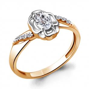 Кольцо из золочёного серебра AQUAMARINE с фианитом А68648А-пк фото