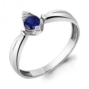 Серебряное кольцо AQUAMARINE с фианитом и гидротермальным сапфиром А68694Б фото