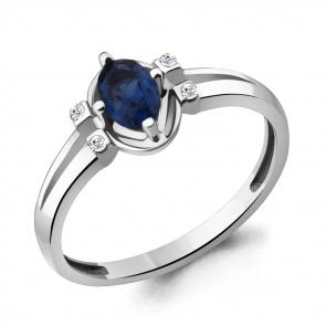 Серебряное кольцо AQUAMARINE с фианитом и гидротермальным сапфиром А68695Б фото