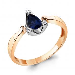 Кольцо из золочёного серебра AQUAMARINE с фианитом и гидротермальным сапфиром А68696Б-пк фото