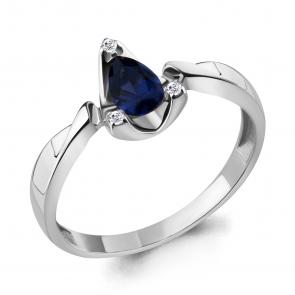 Серебряное кольцо AQUAMARINE с фианитом и гидротермальным сапфиром А68696Б фото