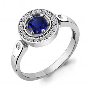 Серебряное кольцо AQUAMARINE с фианитом и гидротермальным сапфиром А68743АБ фото