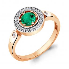 Кольцо из золочёного серебра AQUAMARINE с фианитом и гидротермальным изумрудом А68743АГ-пк фото