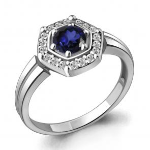 Серебряное кольцо AQUAMARINE с фианитом и гидротермальным сапфиром А68744АБ фото