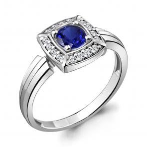 Серебряное кольцо AQUAMARINE с фианитом и гидротермальным сапфиром А68745АБ фото