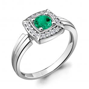 Серебряное кольцо AQUAMARINE с фианитом и гидротермальным изумрудом А68745АГ фото