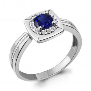 Серебряное кольцо AQUAMARINE с фианитом и гидротермальным сапфиром А68746АБ фото
