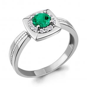 Серебряное кольцо AQUAMARINE с фианитом и гидротермальным изумрудом А68746АГ фото