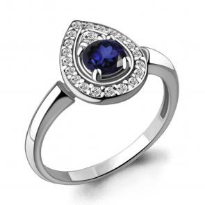 Серебряное кольцо AQUAMARINE с фианитом и гидротермальным сапфиром А68748АБ фото