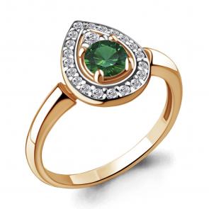 Кольцо из золочёного серебра AQUAMARINE с фианитом и гидротермальным изумрудом А68748АГ-пк фото