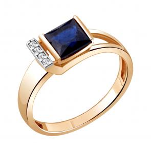 Кольцо из золочёного серебра AQUAMARINE с фианитом и гидротермальным сапфиром А68783Б-пк фото