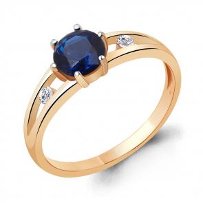 Кольцо из золочёного серебра AQUAMARINE с фианитом и гидротермальным сапфиром А68784Б-пк фото