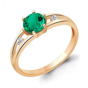 Кольцо из золочёного серебра AQUAMARINE с фианитом и гидротермальным изумрудом А68784Г-п фото