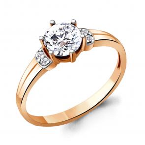 Кольцо из золочёного серебра AQUAMARINE с фианитом А68785А-п фото