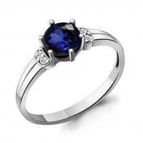 Серебряное кольцо AQUAMARINE с фианитом и гидротермальным сапфиром А68785Б фото