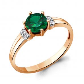 Кольцо из золочёного серебра AQUAMARINE с фианитом и гидротермальным изумрудом А68785Г-п фото