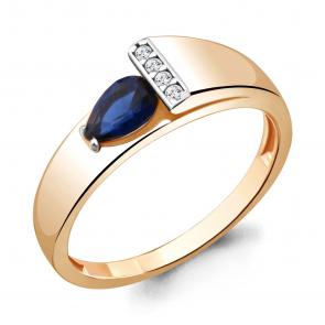 Кольцо из золочёного серебра AQUAMARINE с фианитом и гидротермальным сапфиром А68786Б-пк фото