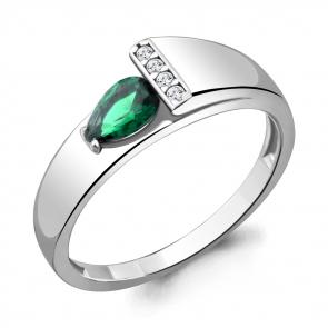 Серебряное кольцо AQUAMARINE с фианитом и гидротермальным изумрудом А68786Г фото