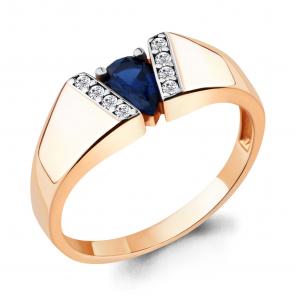 Кольцо из золочёного серебра AQUAMARINE с фианитом и гидротермальным сапфиром А68787Б-пк фото