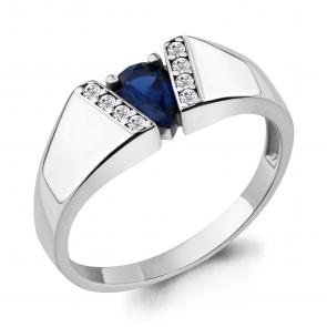 Серебряное кольцо AQUAMARINE с фианитом и гидротермальным сапфиром А68787Б фото