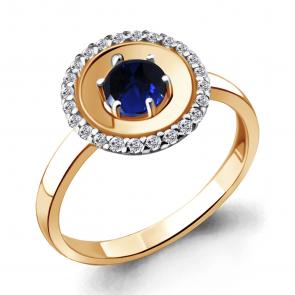 Кольцо из золочёного серебра AQUAMARINE с фианитом и гидротермальным сапфиром А68808АБ-п фото