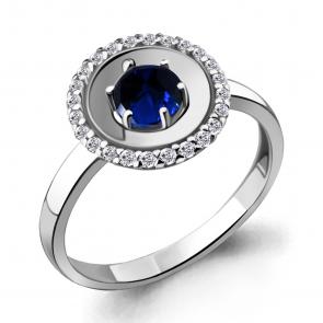 Серебряное кольцо AQUAMARINE с фианитом и гидротермальным сапфиром А68808АБ фото