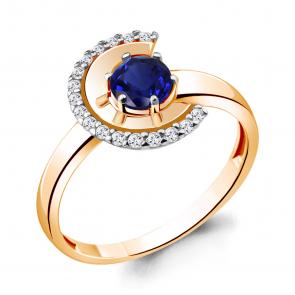 Кольцо из золочёного серебра AQUAMARINE с фианитом и гидротермальным сапфиром А68809АБ-п фото