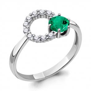 Серебряное кольцо AQUAMARINE с фианитом и гидротермальным изумрудом А68810АГ фото