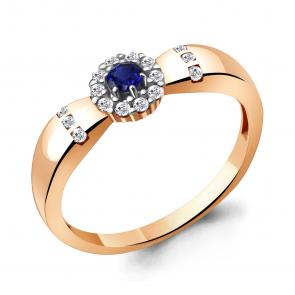 Кольцо из золочёного серебра AQUAMARINE с фианитом и гидротермальным сапфиром А68811АБ-п фото