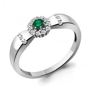 Серебряное кольцо AQUAMARINE с фианитом и гидротермальным изумрудом А68811АГ фото