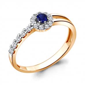 Кольцо из золочёного серебра AQUAMARINE с фианитом и гидротермальным сапфиром А68812АБ-п фото