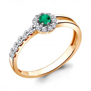 Кольцо из золочёного серебра AQUAMARINE с фианитом и гидротермальным изумрудом А68812АГ-п фото