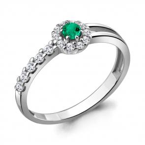 Серебряное кольцо AQUAMARINE с фианитом и гидротермальным изумрудом А68812АГ фото