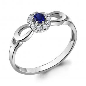 Серебряное кольцо AQUAMARINE с фианитом и гидротермальным сапфиром А68813АБ фото