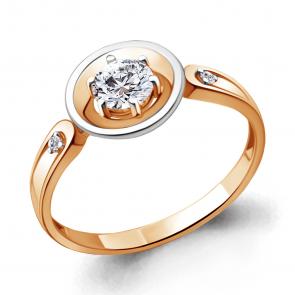 Кольцо из золочёного серебра AQUAMARINE с фианитом и Swarovski А68814А-пк фото