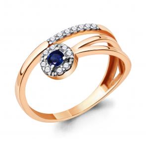 Кольцо из золочёного серебра AQUAMARINE с фианитом и гидротермальным сапфиром А68820АБ-п фото