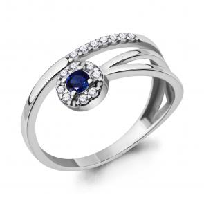 Серебряное кольцо AQUAMARINE с фианитом и гидротермальным сапфиром А68820АБ фото