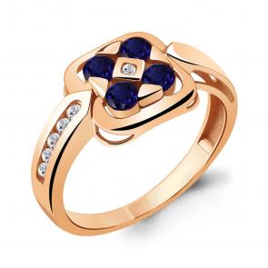 Кольцо из золочёного серебра AQUAMARINE с фианитом и гидротермальным сапфиром А68822АБ-п фото