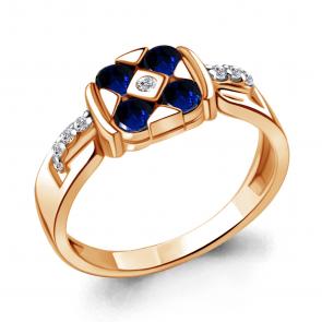 Кольцо из золочёного серебра AQUAMARINE с фианитом и гидротермальным сапфиром А68823АБ-п фото