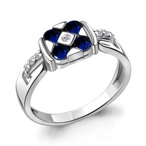 Серебряное кольцо AQUAMARINE с фианитом и гидротермальным сапфиром А68823АБ фото
