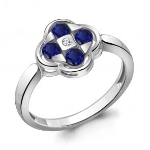 Серебряное кольцо AQUAMARINE с фианитом и гидротермальным сапфиром А68824АБ фото