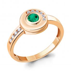 Кольцо из золочёного серебра AQUAMARINE с фианитом и гидротермальным изумрудом А68825АГ-п фото